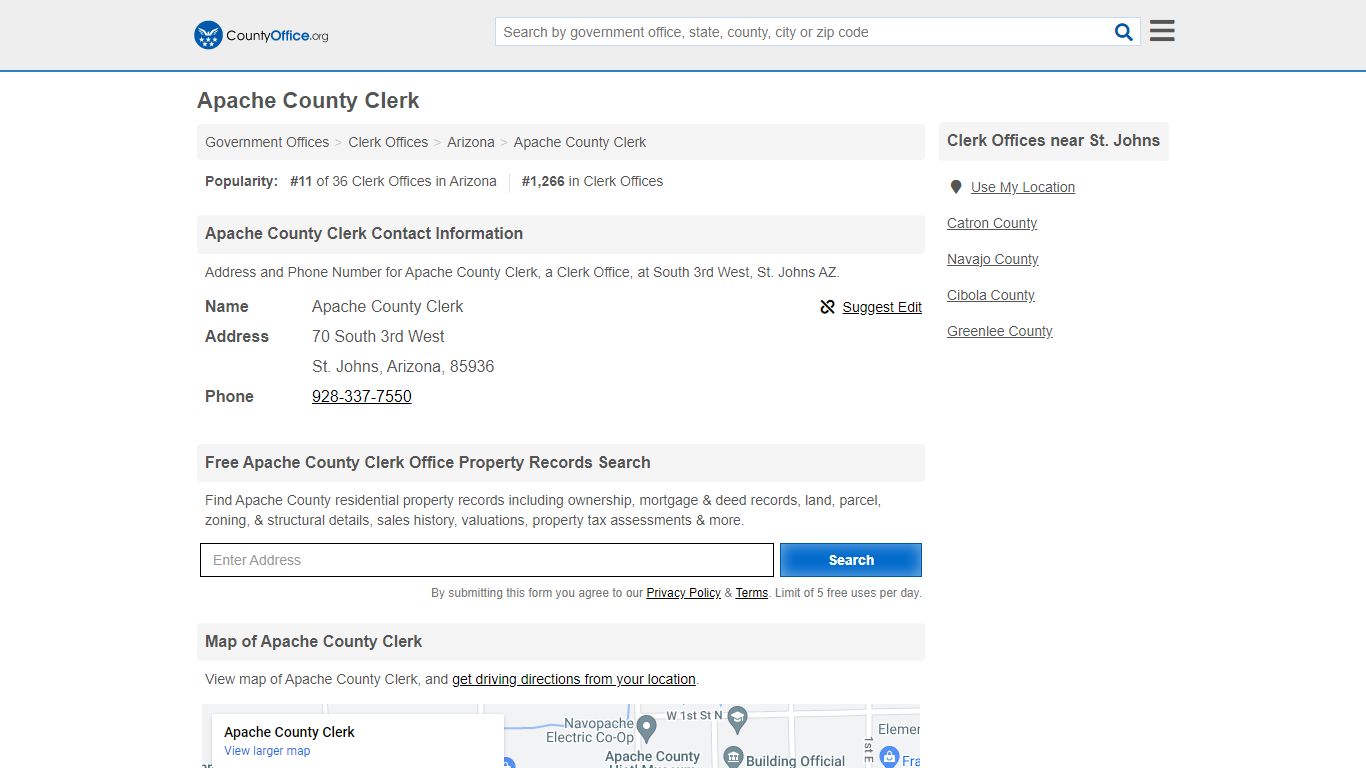 Apache County Clerk - St. Johns, AZ (Address and Phone)